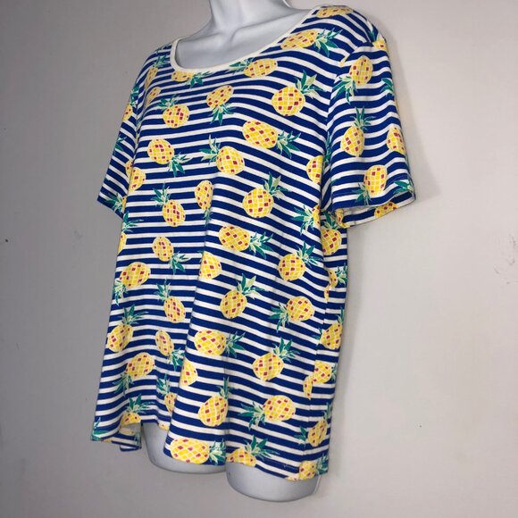 Time & True Top Womens XXXL Striped Pineapple All Over Print Short Sleeve - Picture 2 of 5